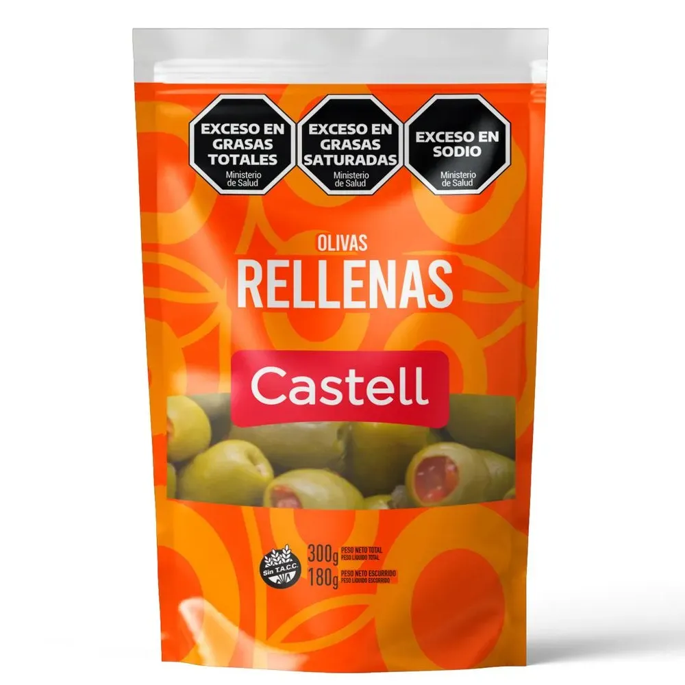 [100844] Aceitunas Verdes Rellenas Castell DP x180g (x12)