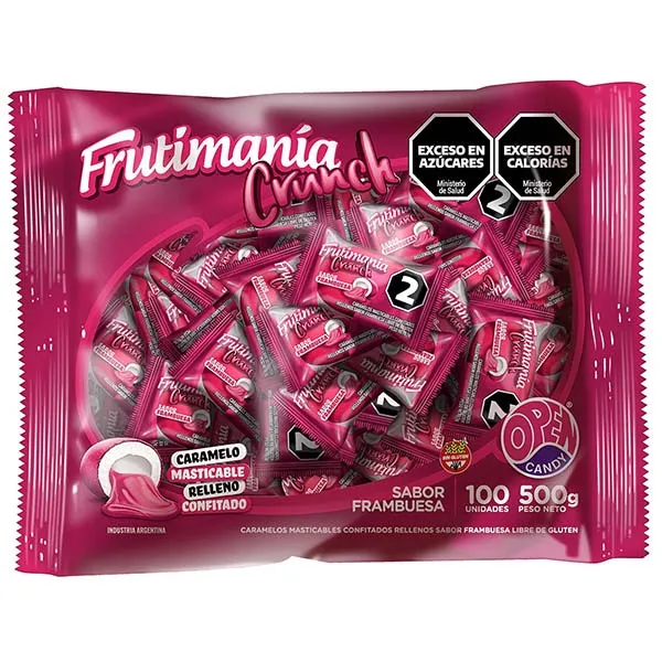 [100538] Caramelo Frutimania Crunch Frambuesa x500g (x12)