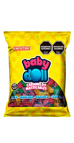 [100449] Caramelo Masticable Baby Doll Uva Manzana Naranja y Cereza x500g (x12)