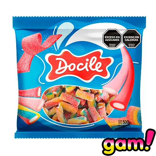 [100882] Goma Docile Mini Regaliz Frutilla Ácida Colorida x500g (x12)