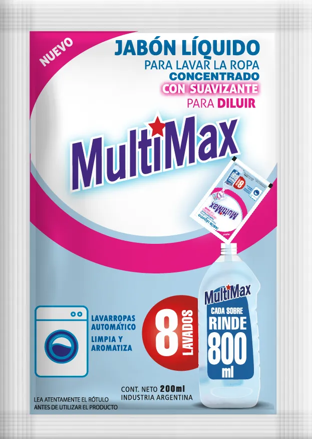 [100502] Jabón Líquido para Ropa con Suavizante Multimax Rinde 800ml x200ml (x12)