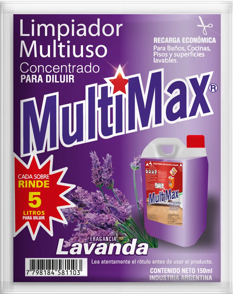 [100512] Limpiador Multiuso Multimax Lavanda Rinde 5 L x150ml (x15)