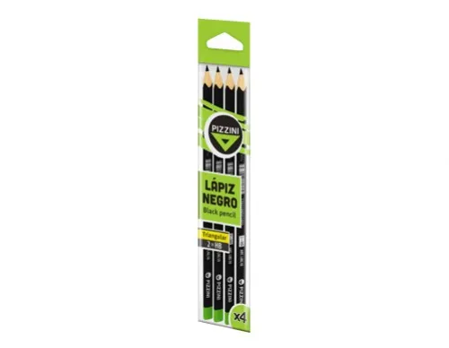 [100582] Lápices Madera Pizzini Triangulares Largos 4 Negros HB (x24)
