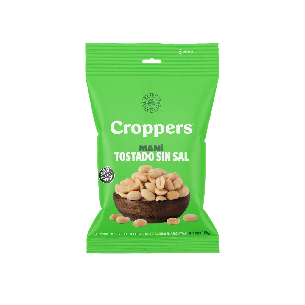 [100370] Maní Tostado Sin Sal y Sin Piel Croppers x105g (x40)