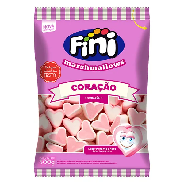 Marshmallows Fini Corazon Sabor Frutilla, Vainilla y Crema x250g (x12)